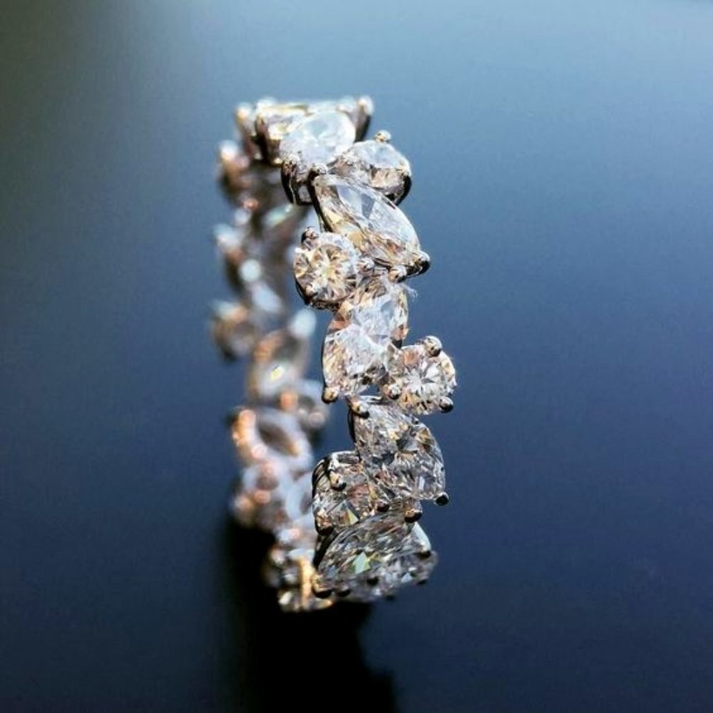 Fashion Dainty Shiny Interlaced Marquis Gems Eternity Ring For WomenP 28$
